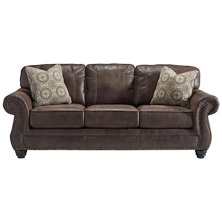 Faux Leather Queen Sofa Sleeper with Rolled Arms and Nailhead Trim