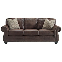 Faux Leather Queen Sofa Sleeper with Rolled Arms and Nailhead Trim