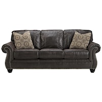 Faux Leather Queen Sofa Sleeper with Rolled Arms and Nailhead Trim