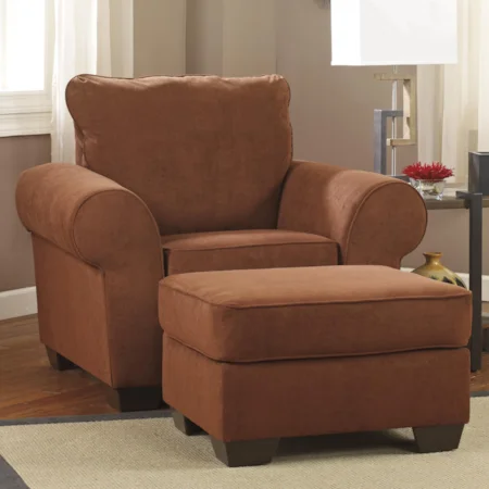 Casual Chair with Large Scale Rolled Arms & Ottoman