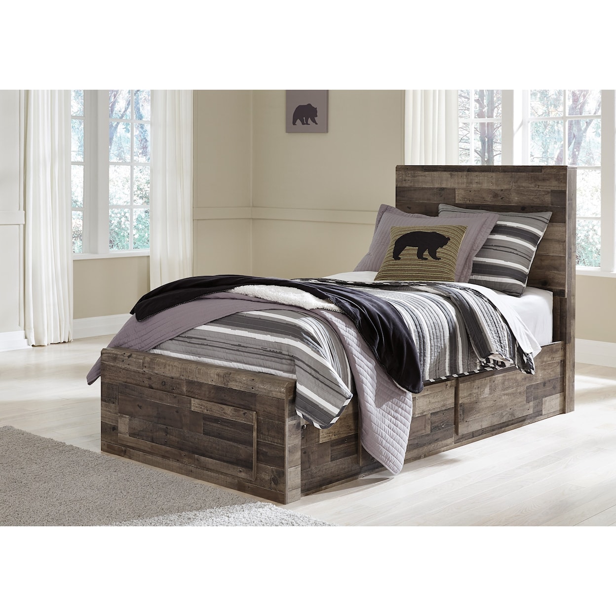 Ashley Furniture Benchcraft Derekson Twin Panel Bed with 2 Storage Drawers