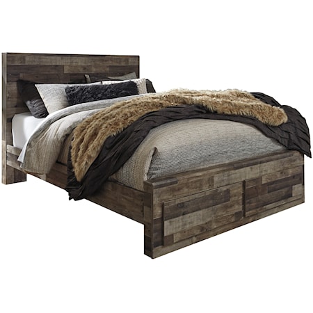 Rustic Modern Queen Storage Bed with 2 Footboard Drawers