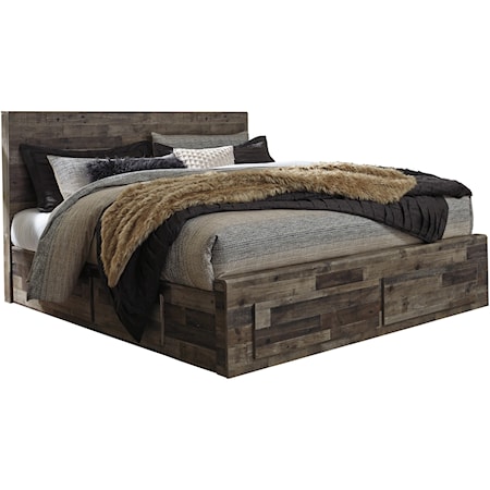 Rustic Modern King Storage Bed with 6 Drawers