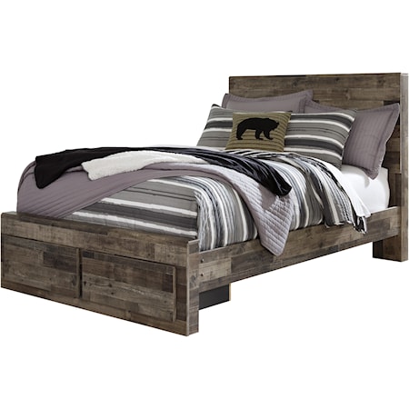 Rustic Modern Full Storage Bed with 2 Footboard Drawers