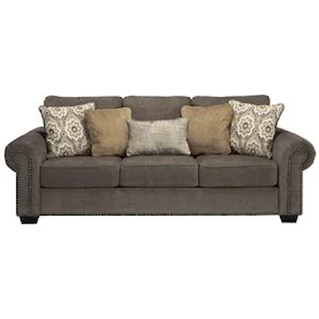 Transitional Queen Sofa Sleeper with Nailhead Trim & Coil Seating