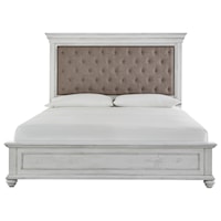 Relaxed Vintage Queen Upholstered Bed with Distressed Finish