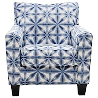 Contemporary Accent Chair in Blue Abstract Floral Fabric