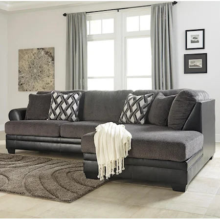 2-Piece Fabric/Faux Leather Sectional with Right Chaise