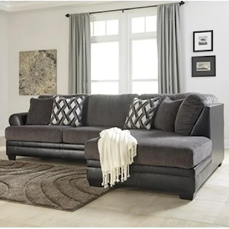 2-Piece Fabric/Faux Leather Sectional with Right Chaise