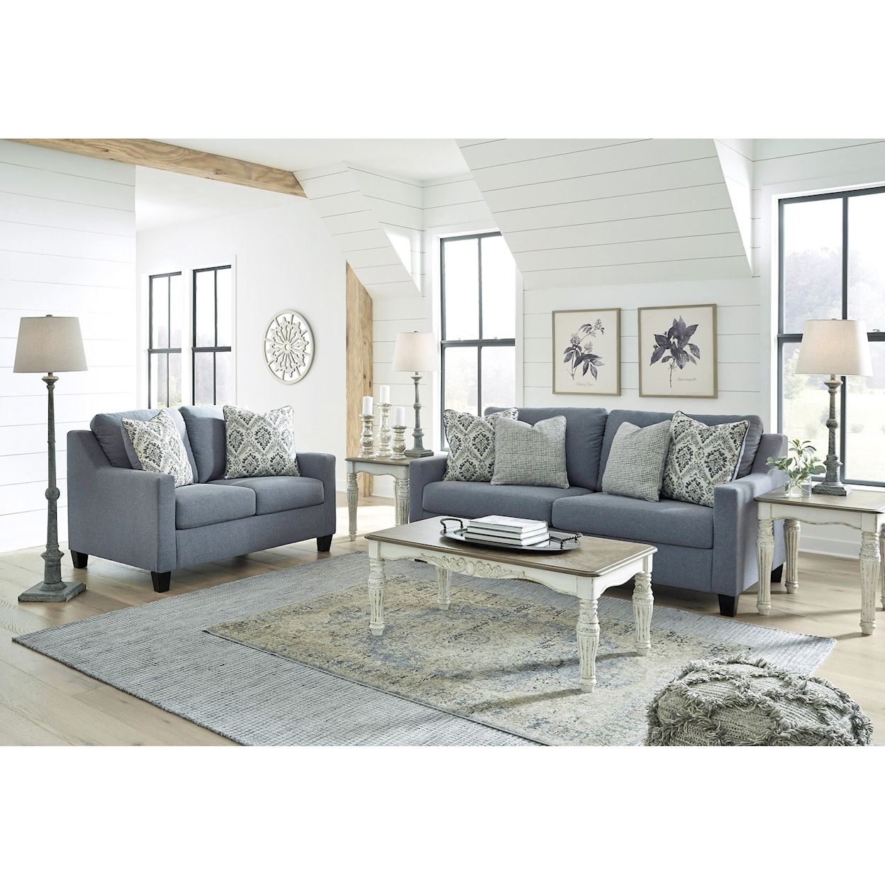 Benchcraft Lemly 3670238 Contemporary Sofa in Blue Fabric | Standard ...