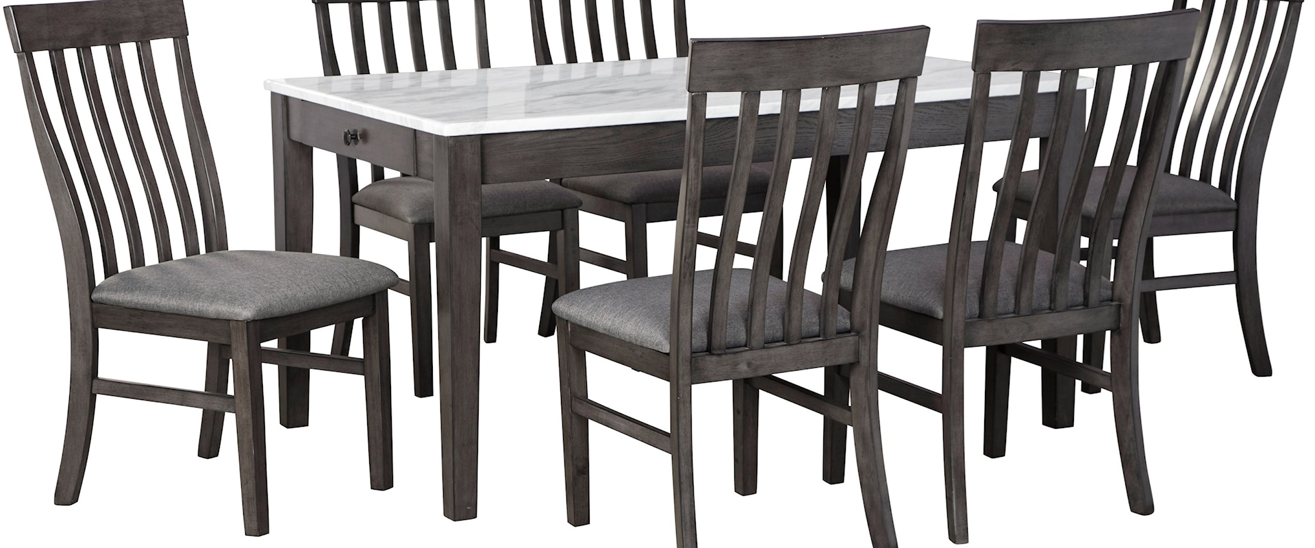 7-Piece Dining Set with Faux Marble Top Dining Table