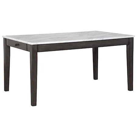 Rectangular Dining Room Table with White Faux Carrara Marble Top and 2 Drawers
