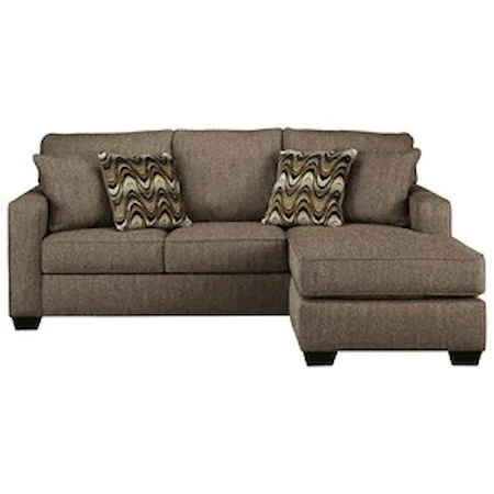 Contemporary Sofa Chaise in Brown Tweed Fabric