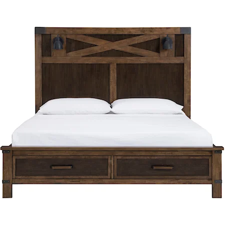 King Storage Bed w/ Sconce Lights