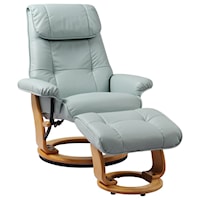 Reclining Chair and Ottoman with Light Wood Finish on Base