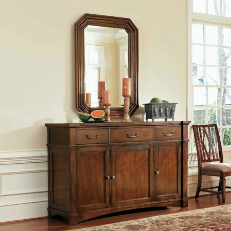 Three Drawer, Three Door Buffet & Landscape Mirror Combo