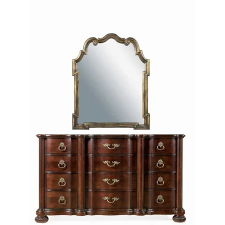 Twelve Drawer Dresser and Metal Framed Vertical Mirror Combo