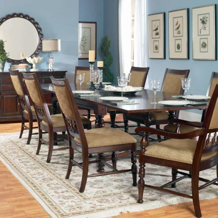 Nine Piece Four Leg Rectangular Table and Upholstered Back Dining Chair Set