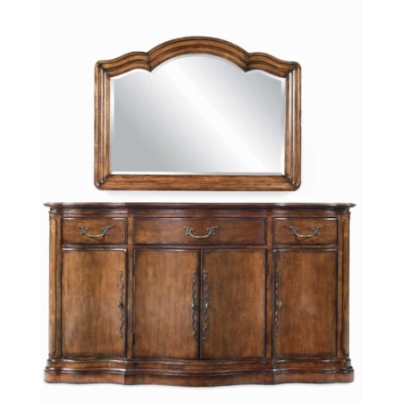 Three Drawer, Four Door Buffet & Landscape Mirror Combo