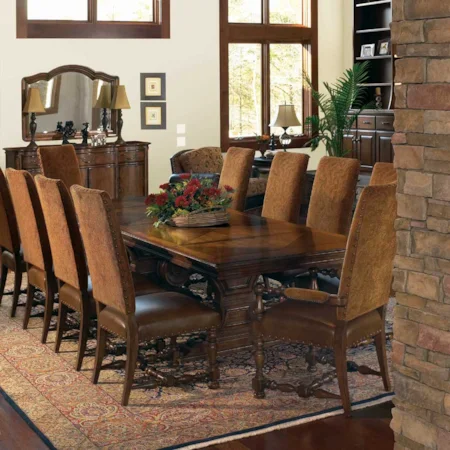 Nine Piece Rectangular Double Pedestal Table & Dining Chair Set