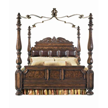 Poster Bed with Metal Canopy and Antique Brass Accents Finish