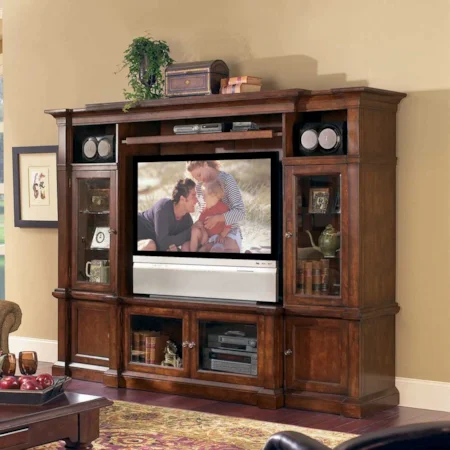Entertainment Center Base, Bridge, Left & Right Audio Units, and Expandable Shelf