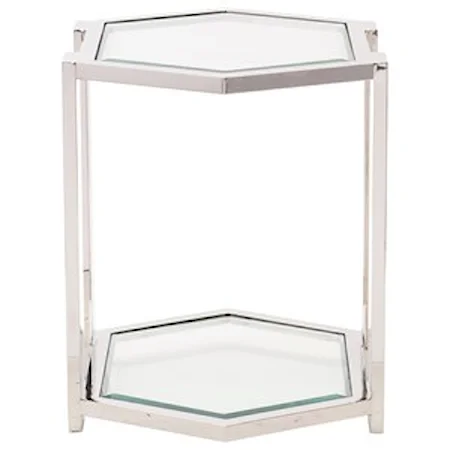 Metal End Table with Bottom Glass Shelf