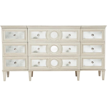 Transitional 9-Drawer Dresser with Mirrored Panels