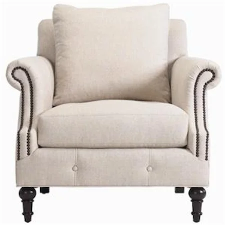 Upholstered Chair with Rolled Arms and Nailhead Trim