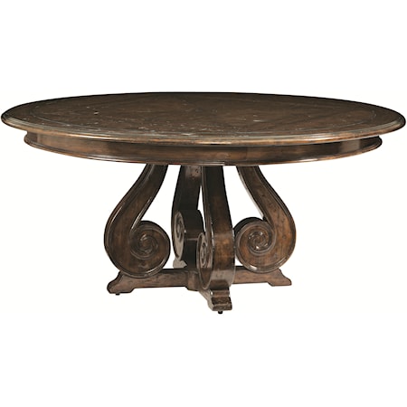 Round Dining Table with Four Scrolled Pedestal Base