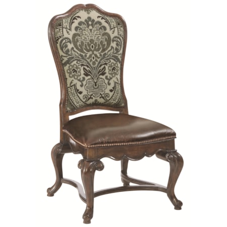 Customizable Upholstered Leather/Fabric Side Chair with Nailhead Trim