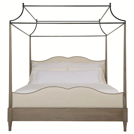 King Canopy Bed with Upholstered Headboard