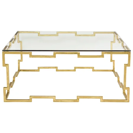 Square Cocktail Table with Glass Top and Metal Base