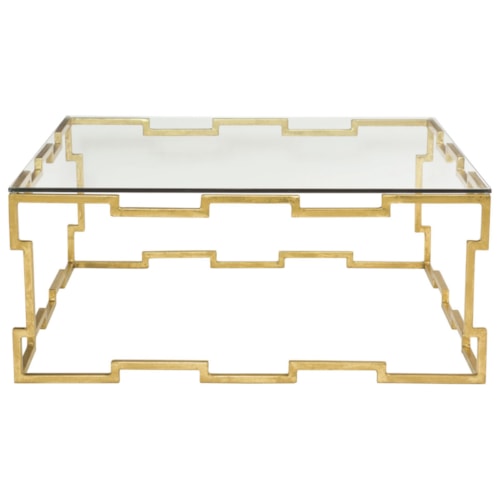 Square Cocktail Table with Glass Top and Metal Base
