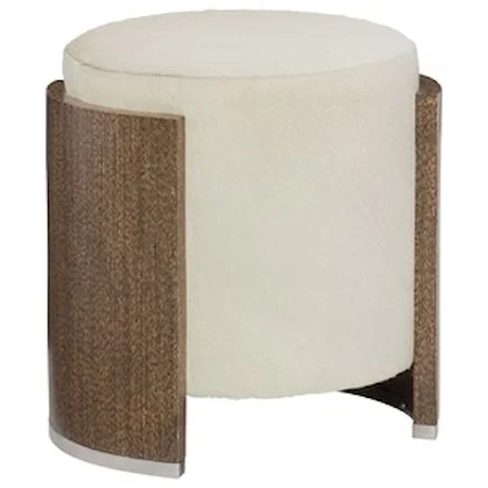 Contemporary Round Accent Ottoman with Wood Frame