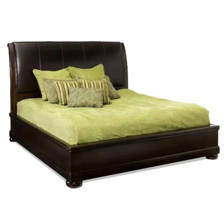 California King-Size Leather Upholstered Platform Sleigh Bed
