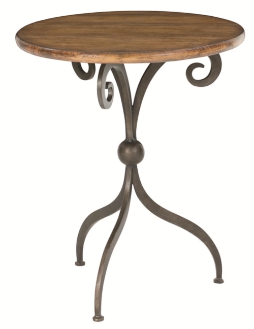 Round Metal Base Accent Table with Wood Plank Top