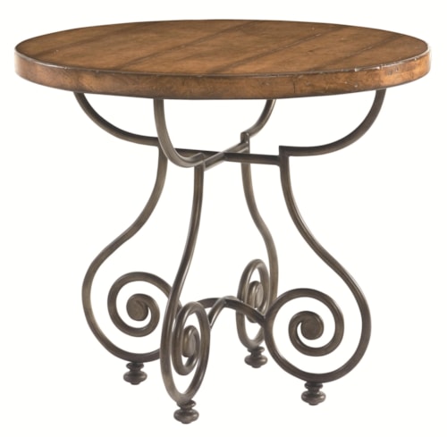 Round Metal Base Chairside Table with Plank Top