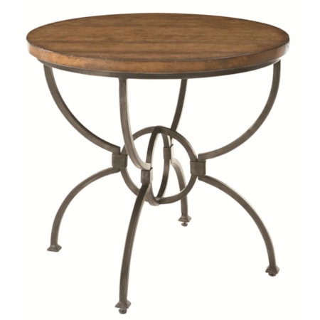 Round Metal Base Side Table with Wood Plank Top
