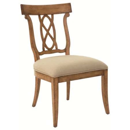 Dining Side Chair with Weaved Back Design and Distressing