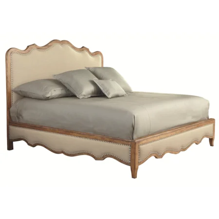 California King Fabric Upholstered Platform Bed with Waved Edges