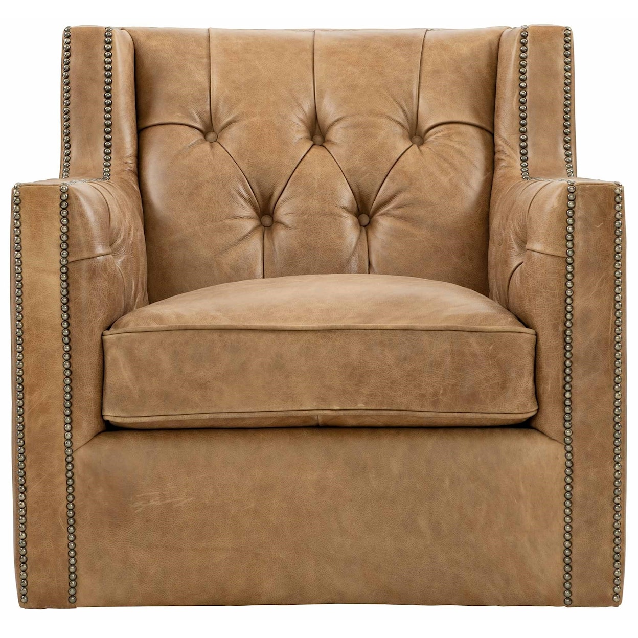 Bernhardt Candace Leather Swivel Chair with Nail Head Trim