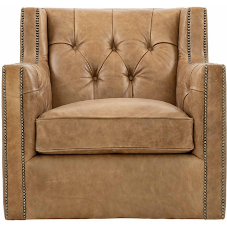 Leather Swivel Chair with Nail Head Trim