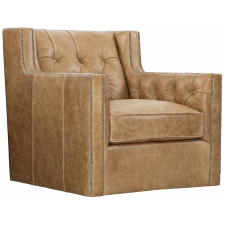 Leather Swivel Chair with Nail Head Trim