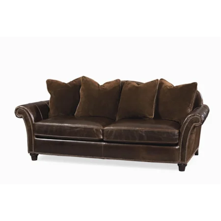 Traditional Style Leather Sofa with Nail Head Trim