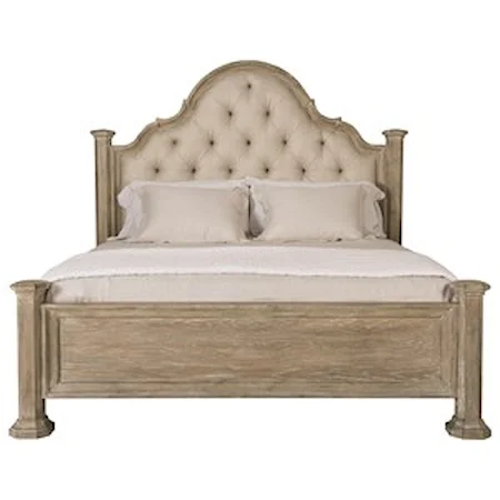 Queen Upholstered Panel Bed with Block Posts