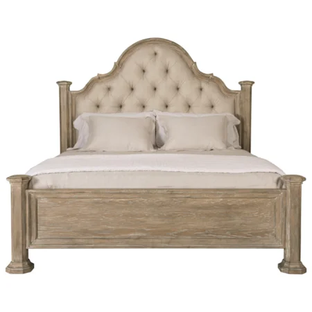 King Upholstered Panel Bed with Block Posts