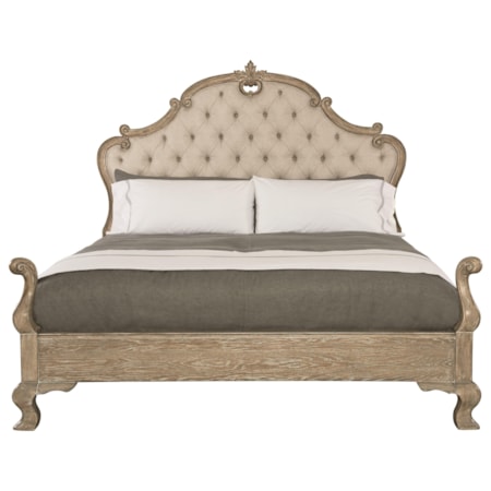 California King Tufted Panel Bed with Serpentine Posts