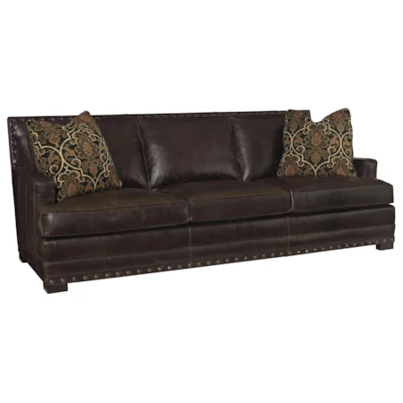 Leather Sofa with Nail Head Trim and Low-Set Arms