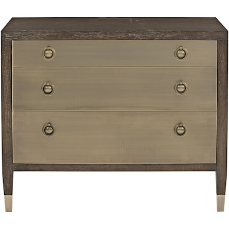 Three Drawer Nightstand with Metal Wrapped Door Fronts